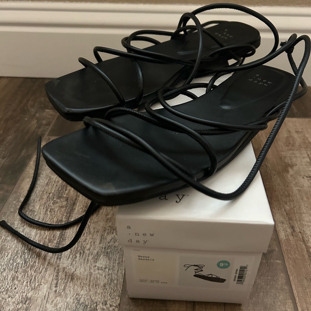 A New Day Elegant Black Lace-Up Sandals